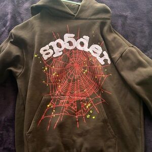 Spider Web Graphic Hoodie - Brown
